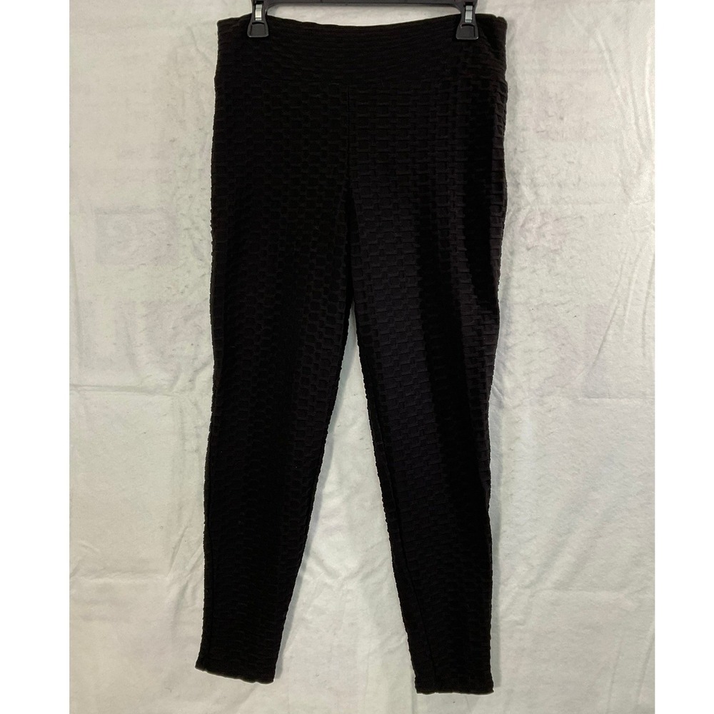 Touch Me Textured Honeycomb Leggings Women L Black High Waist Activewear Yoga